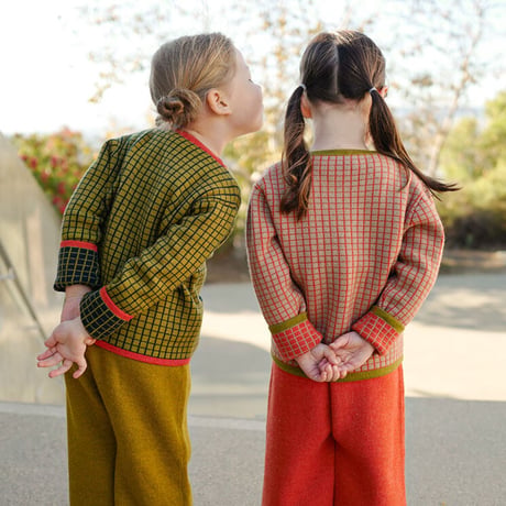 NAMUUU_WINDOWPANE CREWNECK (Camel×Red/Sea Green×Olive) / 2-3years,4-5years