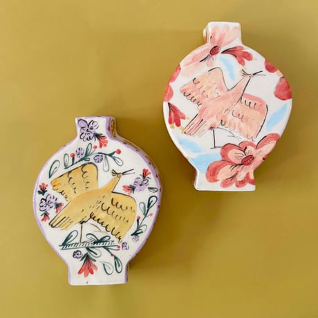 Celia Wood_SLAB VASES (yellow bird,pink bird)