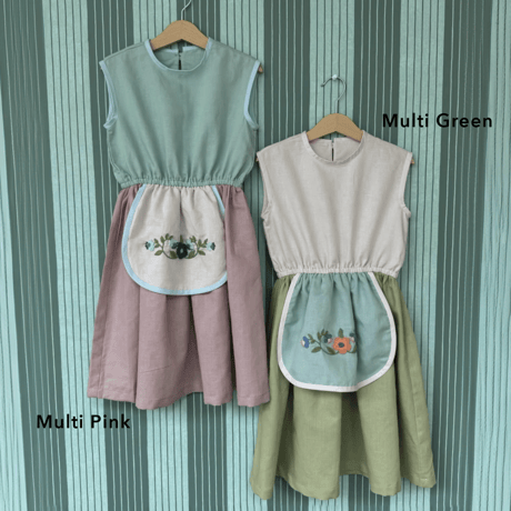 RKO_Dress with apron and embroidery (Multi Green,Multi Pink) / 3-4,4-5,5-6years