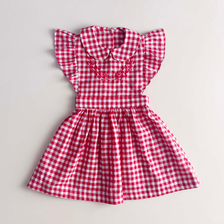 RKO_Checkered Dress with Embroidery (Red,Blue) / 3-4,4-5,5-6,6-7years