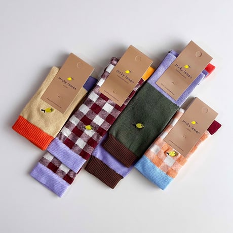 Sticky Lemon_Knee high socks (gingham,colourblocking) / 13-14.6,15.2-16.8,17.1-19.1cm