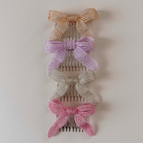 La Fleur Perlélite_Bow Hair Comb (Pink,Orange Sorbet)