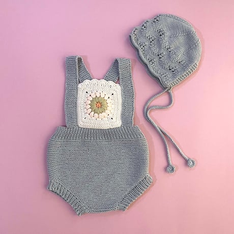 RKO_Romper with Flower Crochet (Peach,Pink,Grey) / 3-6,6-9,9-12months