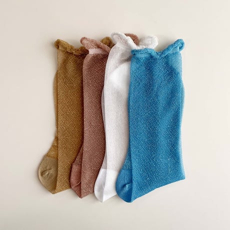 2e CHESTS×MARCOMONDE_GLITTER SHEER LADYS socks (Gold,L.Blue,Coral,White)