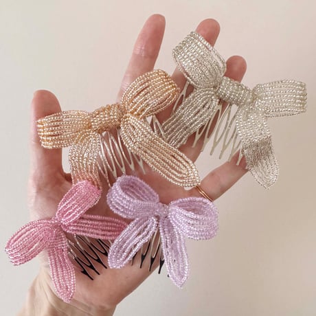 La Fleur Perlélite_Bow Hair Comb (Pink,Orange Sorbet)