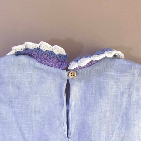 RKO_Linen Dress with Crochet Pockets (Sky) / 4-5years