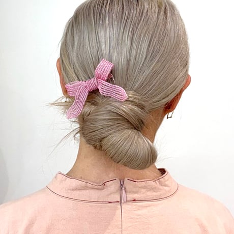 La Fleur Perlélite_Bow Hair Comb (Pink,Orange Sorbet)