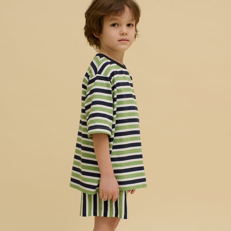 OXOX CLUB_Striped Potato Patch Tee (Green,Yellow) / 86-92,98-104,110-116,122-128,134-140cm