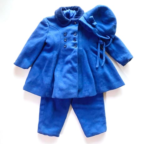 70s blue coat&pants&hat set