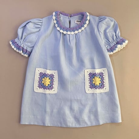 RKO_Linen Dress with Crochet Pockets (Sky) / 4-5years