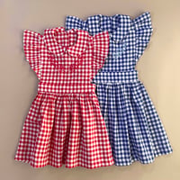 RKO_Checkered Dress with Embroidery (Red,Blue) / 3-4,4-5,5-6,6-7years