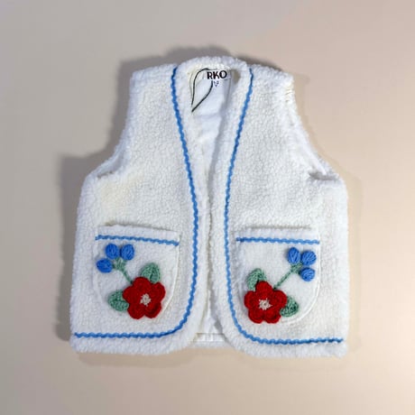 RKO_Floral Fluffy Vest (WHITE/BLUE) / 1-2,3-4years