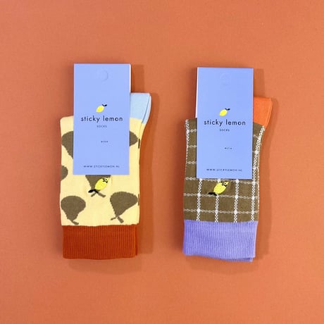 Sticky Lemon_socks (check harvest moon,pears) / 13-14.6,15.2-16.8,17.1-19.1cm