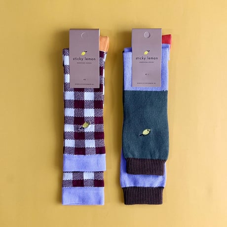 Sticky Lemon_Knee high socks (gingham,colourblocking) / 13-14.6,15.2-16.8,17.1-19.1cm
