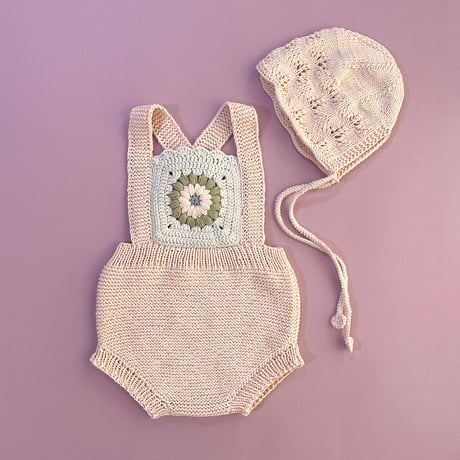 RKO_Romper with Flower Crochet (Peach,Pink,Grey) / 3-6,6-9,9-12months