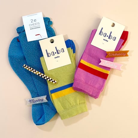 2e CHESTS×MARCOMONDE_GLITTER SHEER LADYS socks (Gold,L.Blue,Coral,White)