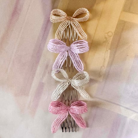 La Fleur Perlélite_Bow Hair Comb (Pink,Orange Sorbet)