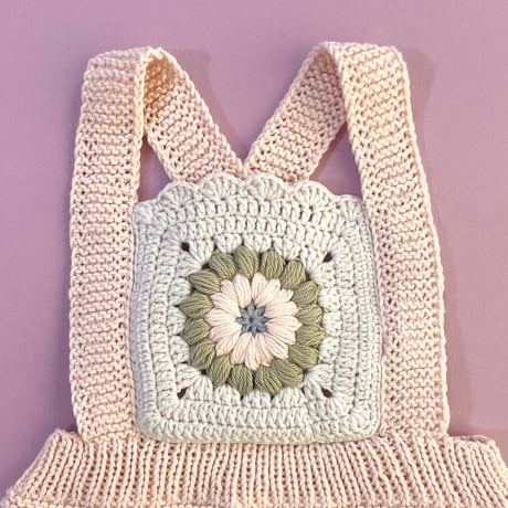 RKO_Romper with Flower Crochet (Peach,Pink,Grey) / 3-6,6-9,9-12months