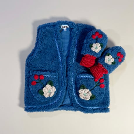 RKO_Floral Fluffy Mittens (WHITE/BLUE) / 1-2,3-4years