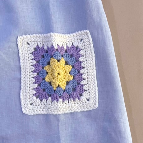 RKO_Linen Dress with Crochet Pockets (Sky) / 4-5years