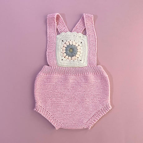 RKO_Romper with Flower Crochet (Peach,Pink,Grey) / 3-6,6-9,9-12months