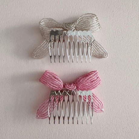 La Fleur Perlélite_Bow Hair Comb (Pink,Orange Sorbet)
