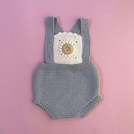 RKO_Romper with Flower Crochet (Peach,Pink,Grey) / 3-6,6-9,9-12months