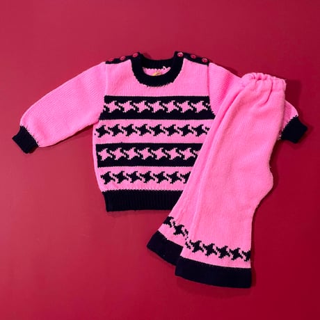 70s knitting tops&pants outfit