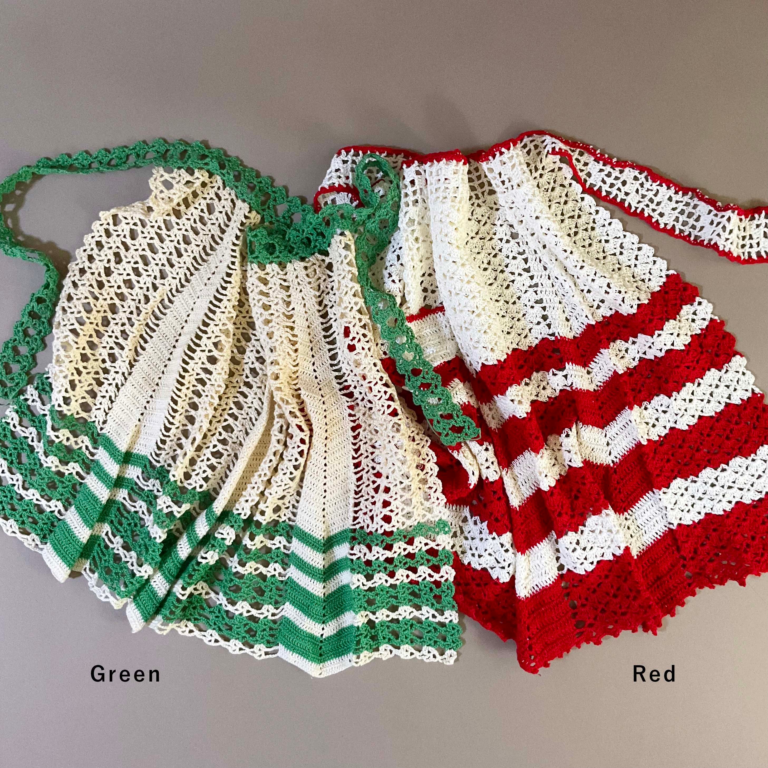 vintage クロシェ編み ニットエプロン レッド hooked 60s crochet apron (Red) | 2e CHESTS