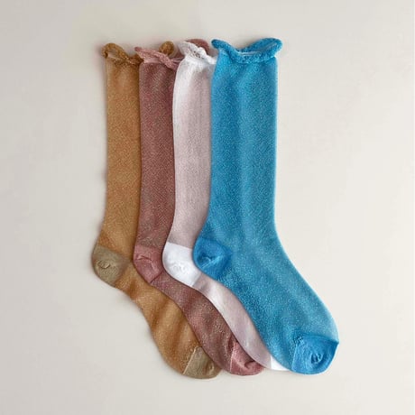 2e CHESTS×MARCOMONDE_GLITTER SHEER LADYS socks (Gold,L.Blue,Coral,White)