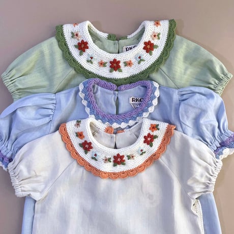 RKO_Linen Dress with Crochet Pockets (Sky) / 4-5years
