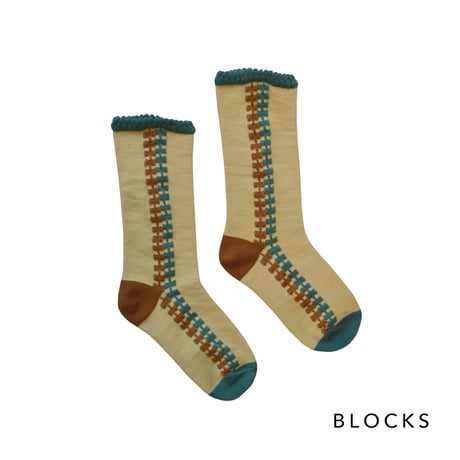 Ba*Ba kidswear_Medium Socks (BLUE/BLOCKS) / 11~13,13.5~15.5,22.5~24cm