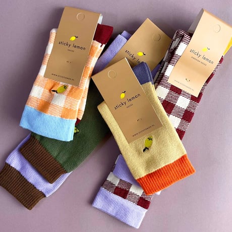 Sticky Lemon_Knee high socks (gingham,colourblocking) / 13-14.6,15.2-16.8,17.1-19.1cm