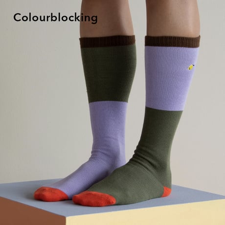 Sticky Lemon_Knee high socks (gingham,colourblocking) / 13-14.6,15.2-16.8,17.1-19.1cm