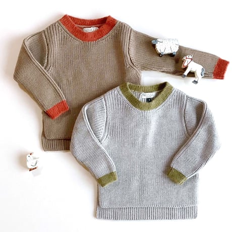 NAMUUU_BOUCLE TRIM CREWNECK (Camel/Grey) /2,3,4,5years