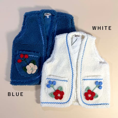 RKO_Floral Fluffy Vest (WHITE/BLUE) / 1-2,3-4years
