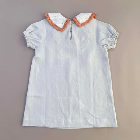 RKO_Linen Dress with Embroidered Reverse Collar (Beige,Green) / 3-4,4-5,5-6,6-7years