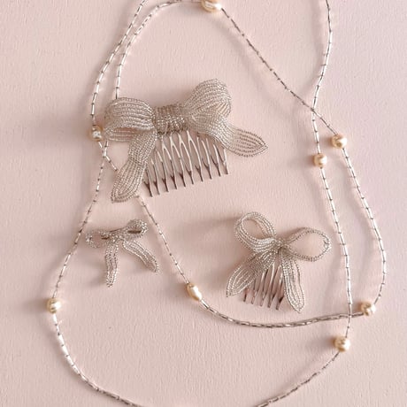 La Fleur Perlélite_Bow Hair Comb (Pink,Orange Sorbet)