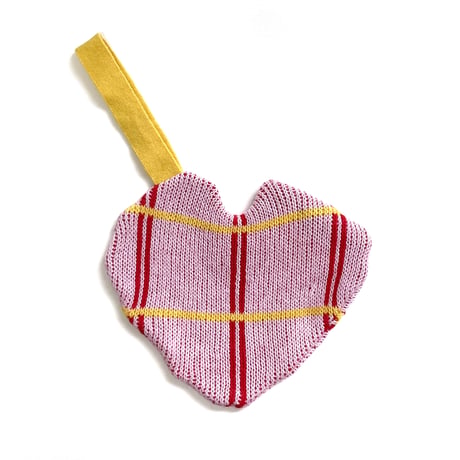 LIGNE NOIRE E. _TARTAN MINI HEART BAG (PINK/ORANGE)