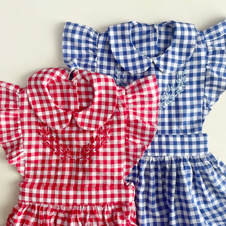 RKO_Checkered Dress with Embroidery (Red,Blue) / 3-4,4-5,5-6,6-7years