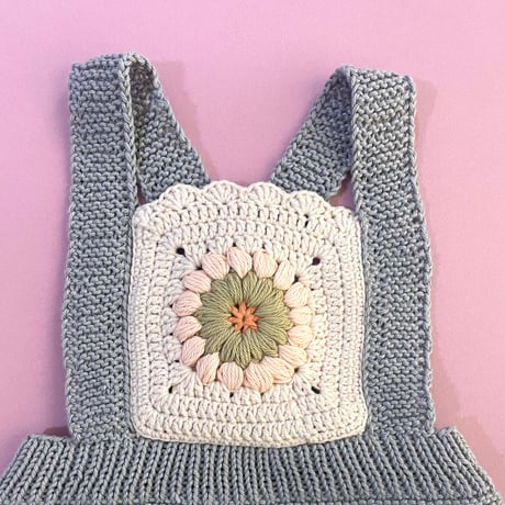RKO_Romper with Flower Crochet (Peach,Pink,Grey) / 3-6,6-9,9-12months