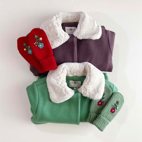 Eshvikids_FOX FUR COAT (BURGUNDY/GREEN) / 3,4,5,6years