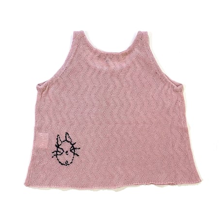 LIGNE NOIRE ENFANTS_ THANK TOP VINTAGE PINK CAT EMBROIDERY / 6years