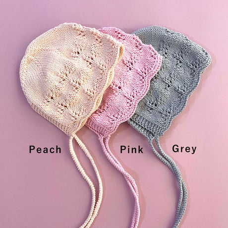 RKO_Lace Bonnet Hat (Peach,Pink) / 3-6.6-12months