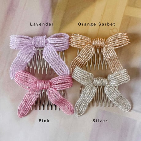 La Fleur Perlélite_Bow Hair Comb (Pink,Orange Sorbet)