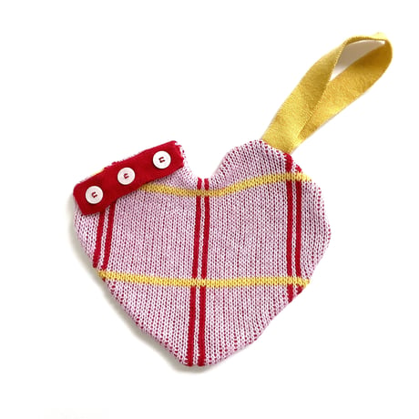 LIGNE NOIRE E. _TARTAN MINI HEART BAG (PINK/ORANGE)