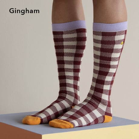 Sticky Lemon_Knee high socks (gingham,colourblocking) / 13-14.6,15.2-16.8,17.1-19.1cm