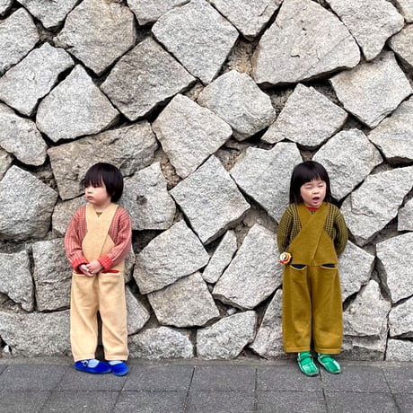 NAMUUU_WINDOWPANE CREWNECK (Camel×Red/Sea Green×Olive) / 2-3years,4-5years