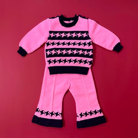 70s knitting tops&pants outfit