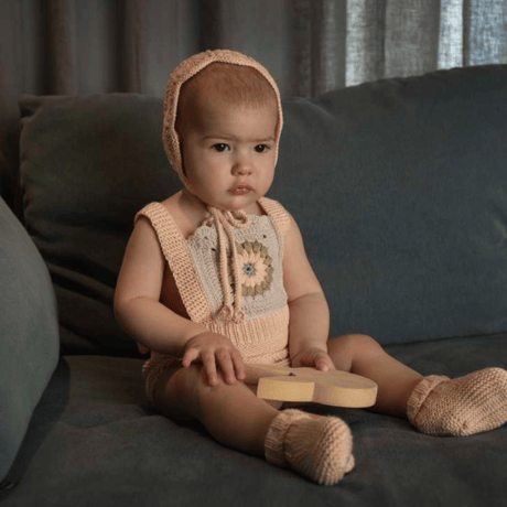 RKO_Romper with Flower Crochet (Peach,Pink,Grey) / 3-6,6-9,9-12months